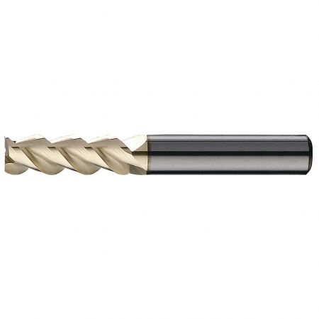 883L-AEGZLV 3-Flute Aluminum End Mill with Nano Starlight Coating for Non-Ferrous Machining - Close-up of the 883L-AEGZLV 3-flute aluminum end mill, showcasing its Nano Starlight Coating and precision-ground flutes.